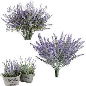 Artificial Lavender Flowers in 4 to 8 Bundles Plants Fake Silk Faux Wooden Pots - Picture 1 of 76