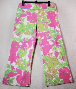 Aziz Pants Juniors Size 7 Pink Green Floral Flat Front Wide Leg Back Zipper - Picture 1 of 7