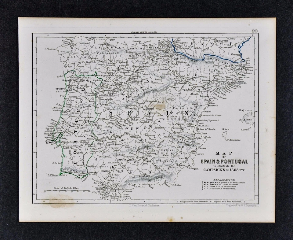 1864 Jomini Napoleon Military Map - Spain Portugal 1808 Campaigns Madrid Lisbon - Image 1 of 1