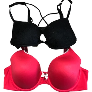 Victorias Secret & Pink 34C Lot of 2 Bras Black and Red PushUp And Body - Picture 1 of 10