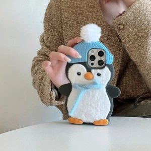 For iPhone 16 15 14 13 Plush scarf penguin 3D New Cute Silicone Phone Case Cover - Picture 1 of 13