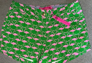 PANTALONES CORTOS Colección Macbeth Verde Rosa FLAMINGO Estampado Para Mujer Talla Pequeña Nuevos con Etiquetas - Imagen 1 de 4