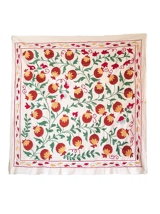 TABLE TOP - WALL HANGING - UZBEK SUZANI 35" x 38" - SILK EMBROIDERY ON COTTON - Picture 1 of 12