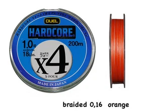 BRAID DUEL X 4 HARDCORE FILO TRECCIATO ORANGE 0,16 mm - 200 MT x SPINNING - Foto 1 di 1