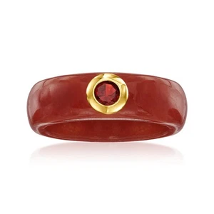 Ross-Simons Red Jade and .30 Carat Garnet Ring With 14kt Yellow Gold - Picture 1 of 4