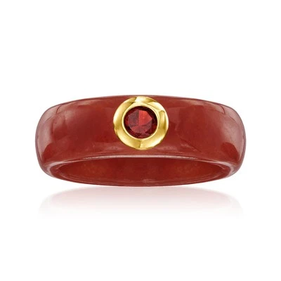 Anillo Ross-Simons de jade rojo y granate de 0,30 quilates con oro amarillo de 14kt Foto 1 de 4