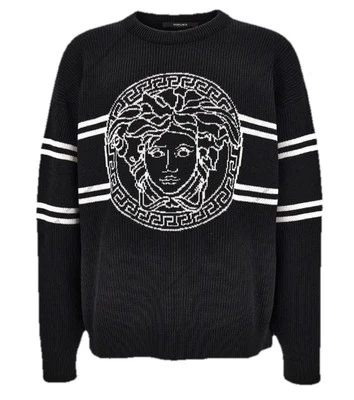 Versace Medusa Logo Wool Knit Sweater Black 42 US (52 Eu)  IT 1017011 NWT $1300 - Image 1 of 4