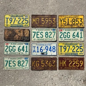 Minnesota License Plate Lot of 12 MN 1942 - 1980 Vintage Plates - Bild 1 von 1
