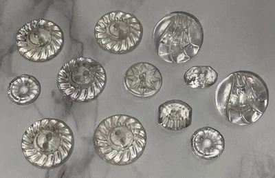 Vintage 12 Czech Clear Depression Crystal Glass Crafting Buttons 107-45 - Image 1 of 4