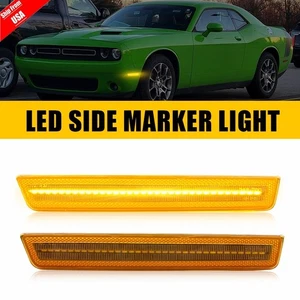 2x Amber Lens LED Front Bumper Side Marker Lights For 2015-2023 Dodge Challenger - Foto 1 di 14