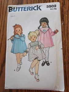 Butterick 3502 Toddler Dress & Panties Sewing Pattern Size 1 - Picture 1 of 3