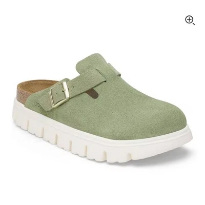 Birkenstock Boston Grueso Plataforma Zueco Zapato Té Verde Gamuza 40 9.5 NUEVO Foto 1 de 4