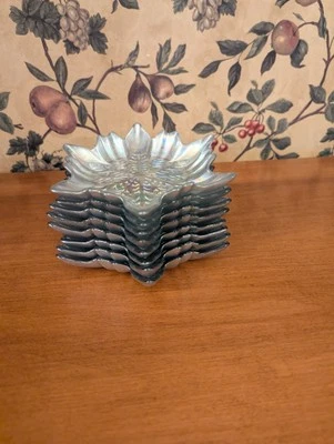 Juego de 8 platos de postre de invierno de vidrio turco Akcam copo de nieve blanco nacarado 6" Foto 1 de 4