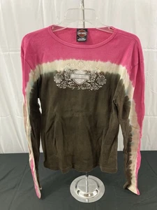 Harley Davidson Women’s Long Sleeve Shirt Pink White Brown Blaine MN Size XL - Picture 1 of 4