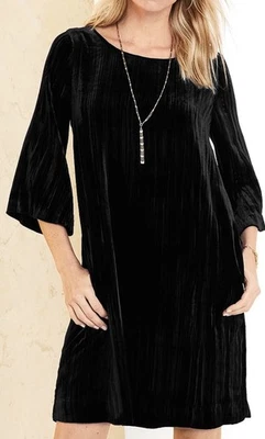 GARNET HILL женщин черный бархат 3/4 Bell рукав трапеции платье размер 8 - Изображение 1 из 4