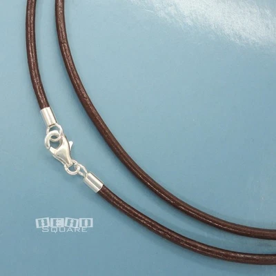 Colar de cordão de couro genuíno sólido prata esterlina 2 mm com fecho lagosta [12-40"] - Imagem 1 de 2