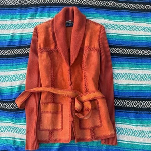 Suéter Chaqueta Tejido Cuero Gamuza Naranja Nueva York Fine Wear Años 70 De Colección Talla L - Imagen 1 de 8