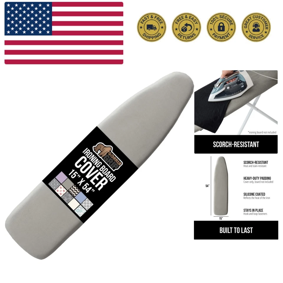 Gorilla Grip Reflective Silicone Ironing Board Cover 15x54 Inch Hook and Loop