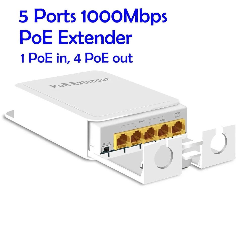 Extensor Poe Exterior 5 Puertos Poe Extender 1 en 4 Salida para Cámara IP y CCTV Foto 1 de 4