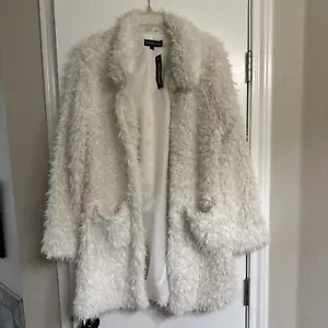 Eilly Bazar Faux Fur Fuzzy Open Front Robe Cardigan Jacket White Womens- L - NWT - Picture 1 of 15