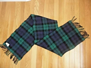L.L. Bean Scarf 100% Lambs Wool Plaid Blue Green 11"x54" And 3" Fringe Mens - Picture 1 of 3