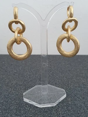 Designer Ohrringe Messing vergoldet & mattiert 50x23mm Ohrhänger beweglich - Bild 1 von 4