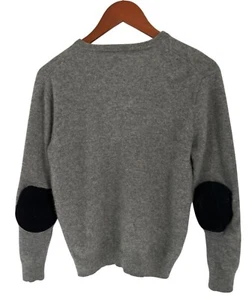 J.Crew Italian Cashmere V-Neck Sweater Gray With Black Elbow Patches - Picture 1 of 7