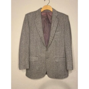 Vtg Wrangler Herringbone Sport Coat Gray Wool Blend Size 36 - Picture 1 of 3