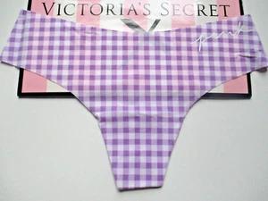 VICTORIA'S SECRET PINK No Show Thong Panty M L XL Purple Gingham Plaid Sexy VS - Picture 1 of 4