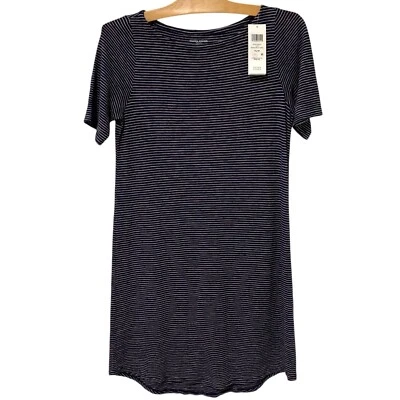 Eileen Fisher | Vestido a Rayas Azul Marino Manga Corta Hasta la Rodilla Nuevo con Etiquetas - Pequeño Foto 1 de 4