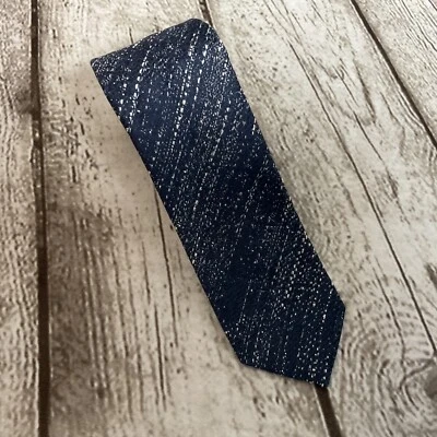 Corbata Zara Para Hombres Delgada Azul Texturizada Algodón Seda Lino Mezcla Formal Preppy Foto 1 de 4