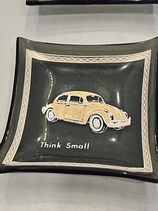 Vtg 1960s Volkswagen VW Beetle Ad Think Small Mini Ashtray Tray Trinket Dish S5 - Picture 1 of 3