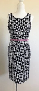 Jones Studio Separates Sz 6 Dress Black White Print Sleeveless Sheath Pink Belt - Picture 1 of 15