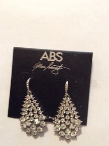 $55 ABS Allen Schwartz silver tone graduated crystal drop earrings M729 - Picture 1 of 3