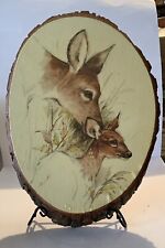 Vintage 80s Paul Whitney Hunting Cabin Wood Slice Picture HangingPlaque 15 × 10