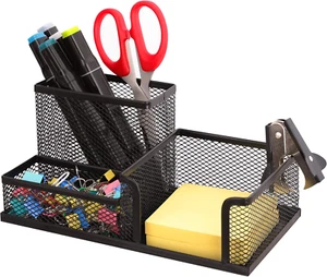 Schreibtisch Organizer Netz Stiftehalter, 3 Fächer Schwarz Mesh Stifthalter Aufbewahrung - Bild 1 von 7