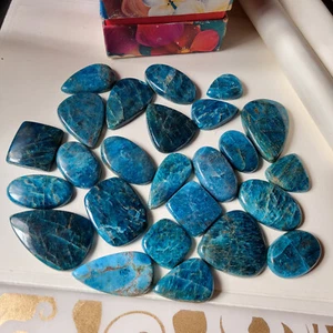 Blue Apatite cabochon lot, Natural blue apatite loose gemstone lot mix shape - Picture 1 of 8