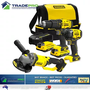Stanley Fatmax 18V 7pc Combo Kit Cordless Drill Impact Driver Grinder Batteries - Picture 1 of 7