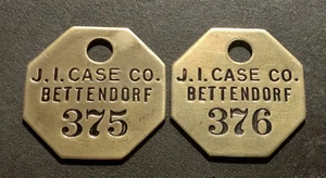 2 Brass Tool Check Out Tags: J. I. CASE (TRACTOR);  BETTENDORF  IOWA - Picture 1 of 1