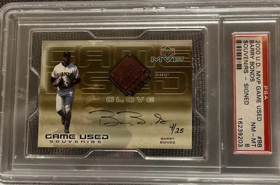 Guante Barry Bonds 2000 Upper Deck UD MVP Juego Usado Souvenirs Automático PSA 8 4/25 Foto 1 de 4