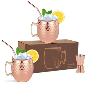 Moscow Mule Mugs Set of 2 – Hammered Copper Cups with Stainless Steel Lining,... - Picture 1 of 6