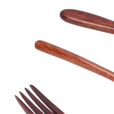 3Pcs Wooden Cutlery Set Salad Fork Spoon Knife Set Salad Servers Wood Serving - Image 1 of 4