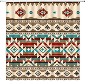 Cortina de Ducha Azteca Suroeste Retro 70W x 70L (Pack de 1), Beige Rojo Azul  - Imagen 1 de 4