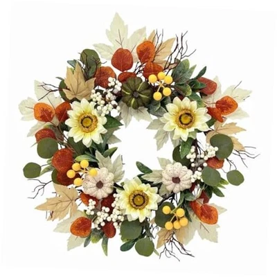 Corona de girasol de otoño de 20 pulgadas para puerta principal, corona artificial de otoño blanca Foto 1 de 4