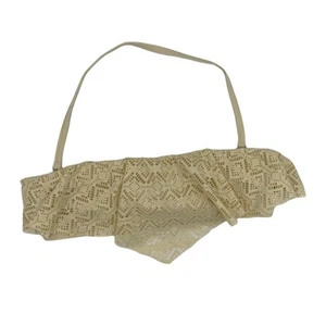 Reef Beige Eyelet Lace Summer Breeze Ruffle Bandeau Bikini Swimsuit Top M Medium - Picture 1 of 6
