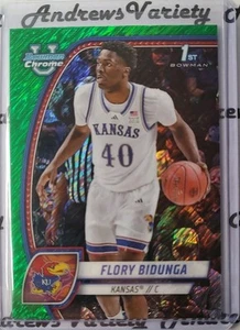2025 Topps Bowman Chrome University Flory Bidunga 1st Green Shimmer Kansas - Picture 1 of 2