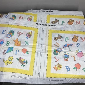 Vtg 80s Manes Fabric Panel ALPHABET PILLOW x2 Uncut Animals Nursery Children’s - Picture 1 of 5