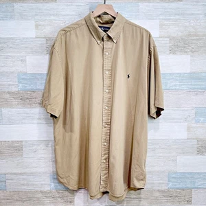 Ralph Lauren Vintage Silk Blend Shirt Tan Brown Short Sleeve Mens 2XB 2X Big - Picture 1 of 5