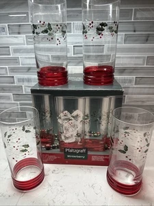Pfaltzgraff Winterberry Holiday Glasses Etched & Handpainted Boxed Set of 4 NEW! - Picture 1 of 14