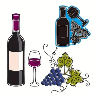 Troquel de corte de botella de vino, uvas y vidrio 7,7 x 6,6 cms NUEVO - Imagen 1 de 2